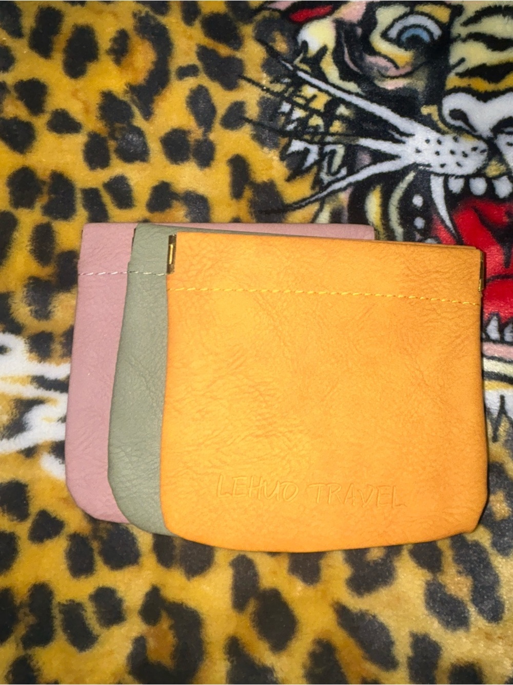 Women's Colorblock Compact Pouches Orange, Pink, Green